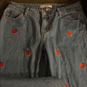 Ashley Mason Denim Jeans with Red Berry Design